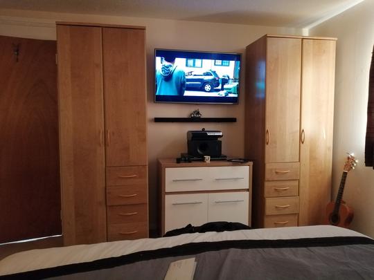 TV and Soundbar wall mounted and cabled in the wall