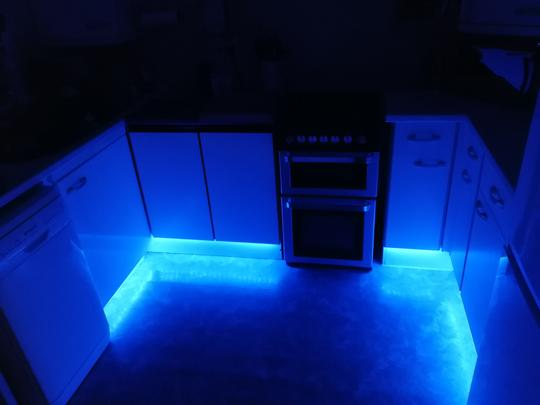 Under counter kitchen LEDs modified to go around the kitchen units