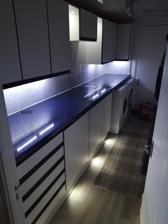 Utility room I made, showing under counter LEDs and plinth lights