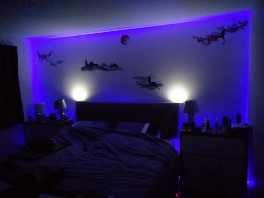 Wall stencils and behind bed LEDs